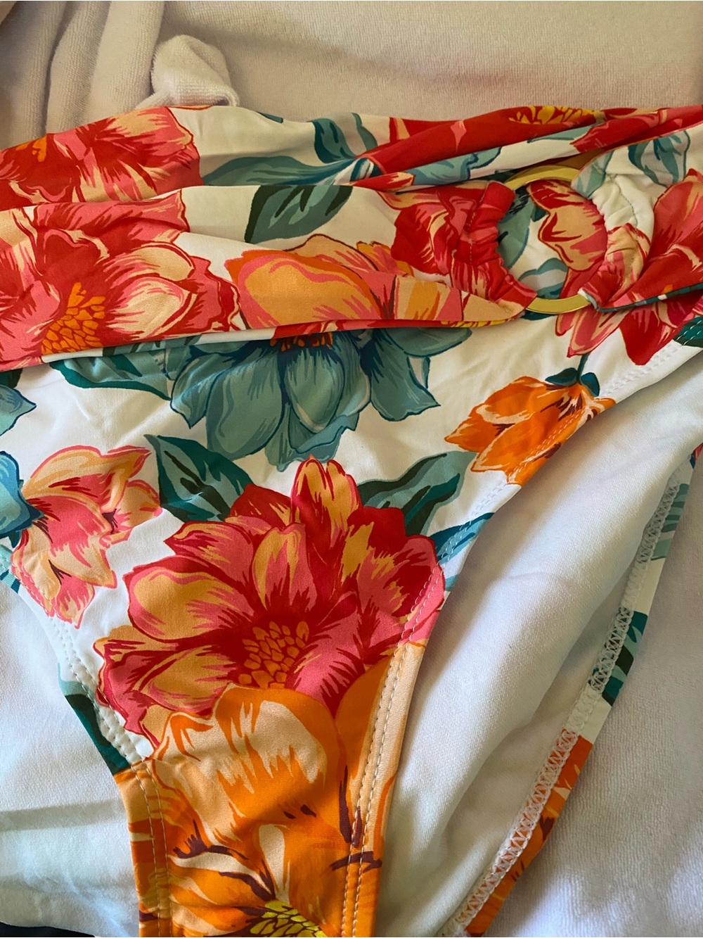 Time and Tru Floral Bikini Bottoms in White, Pink, Orange, Teal